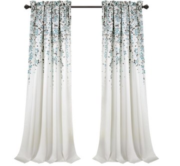 Lush Decor Weeping Flower Light Filtering Window Curtain Panels, Pair, 52"W x 95"L + 2" Header, Blue & Gray - Charming Modern Floral Curtains for Living Room, Dining Room, & Bedroom